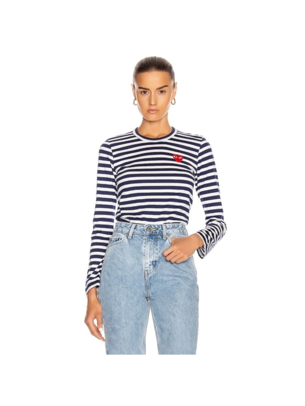 Comme des Garcons PLAY Navy & White Striped Long Sleeve Tee size M